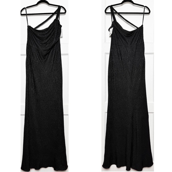 NWT DESSY 90s Crinkle Metallic Twist Strap 1 Shoulder Sleeveless Trumpet Gown 10 - Picture 2 of 5